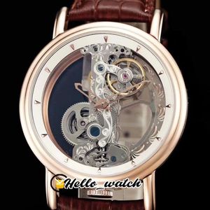 Oferta specjalna zegarki Golden Bridge B113 0395 Automatyczne przezroczyste męskie zegarek Rose Gold Case Biała skóra wewnętrzna Hello Watch214d