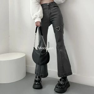 Dżinsy dżinsy dla kobiet vintage czarne dżinsowe spodnie dżinsowe Plece Streetwear High talia Szczupły spodnie HARAJUKU PRZEPYWAJ PROJEKTU PROJEKTU AUTUNKA 2024