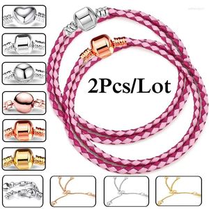 Charm Armbänder 2 teile/los Mode Leder Kette Fit DIY Handgemachte Perlen Armband Paare Pulsera Luxus Schmuck Geschenk Für Frauen Männer