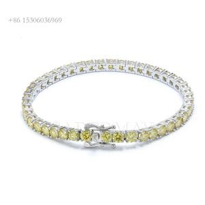 Cadermay Großhandelspreiskette Iced Out Gelbes VVS-Moissanit-Armband S 2 mm bis 5 mm runde Tennishalskette