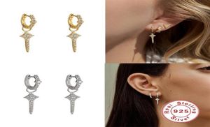 Hoop Huggie GS 925 Sterling Silver Fashion Small Cross Pendant Earrings Zircon Crystal Gold for Women Jewel Gift7142487