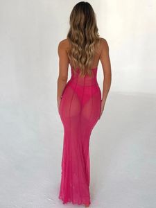 Casual Dresses Women Sexy See Through Maxi Dress Y2k ärmlös täckning av modemasken ren rygglös fest