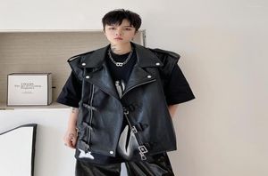 Men039s Kürk Erkekler Eğik Fermuarı Deri Motosiklet Yelek Sokak Giyim Moda Gevşek Punk Rock Delek Ceket Adam Kadınlar4780708