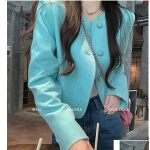 Women'S Jackets New Fashion Womens O-Neck Woolen Mint Green Color Autumn Elegant Jacket Coat Plus Size Drop Delivery Apparel Women'S C Dhkla