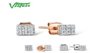 Stud Vistoso Kadınlar İçin Altın Küpe 14K 585 Gül Beyaz Köpüklü Elmas Dainty Yuvarlak Yuvarlak Çember Modaya Gizli Mücevher 221109377192