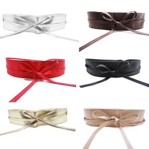 KLV High Quality Womens Soft Leather Wide Self Tie Wrap Around Obi Waist Band Boho Dress Belt234Y