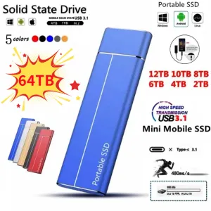 Boxar Portable SSD 64TB 30TB Externt Solid State Drive 16TB 8TB M.2 Solid State Drive 4TB 2TB Hög Speed ​​Mobile hårddisk för bärbar dator