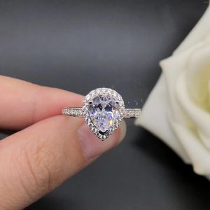 Cluster Rings Solid 14K White Gold AU585 Ring 3CT Pear Shape Diamond Engagement For Women Love Promise Jewelry Statement Her