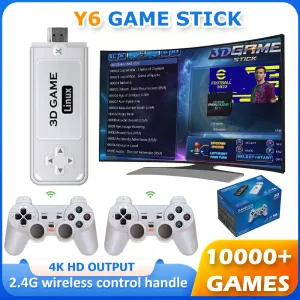 Consoles Tsingo 4K TV Game Stick Y6 HD Output Retro Game Console 64/128G 10000+ Game Emuelec4.3 för MAME/CPS/FC 3D -videospel Stick