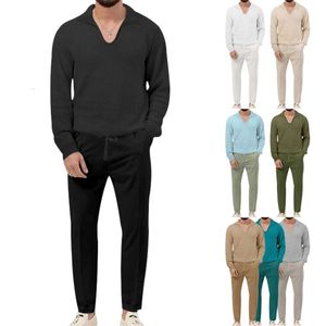 New Spring Autumn Solid Color Men's Sports and Leisure Long Sleeved Pants Set