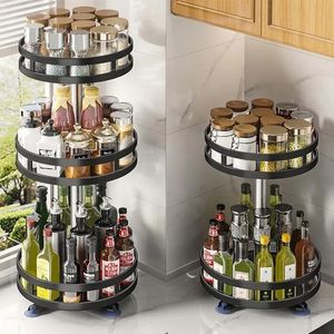 Barattoli per barattoli per organizer per portaspezie con rotazione a 360 ° per accessori da cucina Vassoio portaoggetti in acciaio al carbonio antiscivolo condimenti e spezie 240223