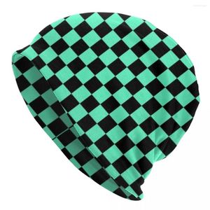 Berets Checkerboard Bonnet Hats Green And Black Checkers Beanie Design Knitting Hat Autumn Casual Adult Unisex Kpop Warm