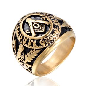 Anel de pedreiro de aço inoxidável banhado a ouro estilo universitário anéis maçônicos mason039s joias para alvenaria membro masonary5325199