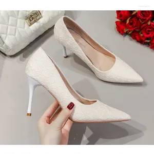 Dress Shoes High Heel Female Pointed Thin Heels Pumps Wedding Large Size Bride Small Red Lace Bridesmaid