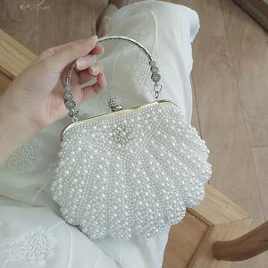 Shell Pearl Rhinestone Dinner Bride Dress Bag Banquet Diagonal Small Cocktail Party Handbag Evening Clutch Purse 240223