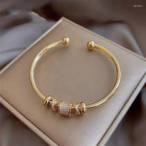 Charm Bracelets Fashion Korean Minimalist Gold Color Bead Open Bangles For Women Jewelry