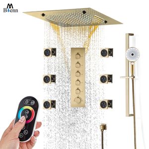 M Boenn Luxury Brushed Gold Shower Systemサーモスタットバスルームシャワー蛇口セット埋め込み音楽は、2インチのボディジェットアクセサリーを備えた20インチのシャワーヘッドLED 20インチシャワーヘッド