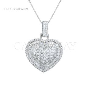 Sier Plated Shiny Ladies Jewelry VVS Moissanite Full Diamond Heart Pendant Halsband