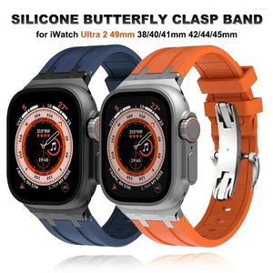 Titta på band Silicone Butterfly Clasp -rem för Apple Ultra 2 49mm Series 9 Band 45mm 42mm 44mm Iwatch 8 7 SE 6 5 4 Gummiarmband