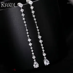 Dangle Earrings RAKOL Fashion Cubic Zirconia Tassels For Women Korean Elegant Imitation Pearls Long Earring Bridal Wedding