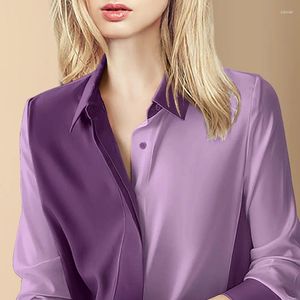 Kvinnors blusar Autumn Spring 2024 Women Topps French Style Fashion Stitched Purple Blouse Office Lady Slim Fit Shirt Clothes Blusas 23260