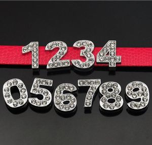 Instock Clearance 200PcsLot DIY Charms Slide Numbers 09 With Rhinestone beads For 10mm DIY leather wristband bracelet1581398