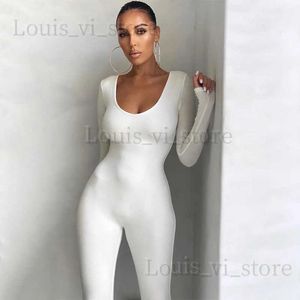 Women's Jumpsuits Rompers hirigin Fall Winter Long Sleeve Jumpsuit Women V Neck Bodycon Rompers Womens Jumpsuit Black Casual Fitness Streetwear Overalls T240227