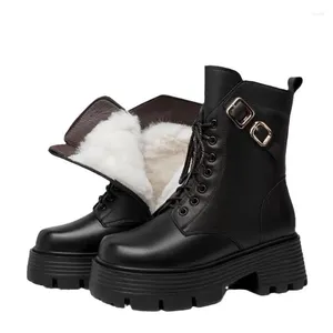 Botas sapatos para mulheres 2024 inverno moda feminina casual curto salto alto mid-tube grosso algodão quente neve feminina