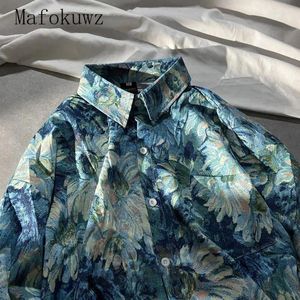 Men's Casual Shirts Mafokuwz Couple Oil Painting Floral Long-sleeved Shirt Japan Retro Loose Vintage Unisex 2024 Spring Autumn Trend