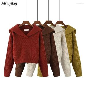 Женские свитера, 4 цвета, пуловеры, женские уютные лацканы, чистый базовый стиль для отдыха, свободные зимние, милые, винтажные, укороченный стиль Харадзюку, консервативный стиль, литературный