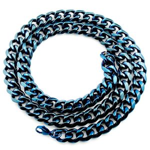 Amumiu trendig blå högpolsk rostfritt stål halsband länkar kedja män smycken coola klassiska festgåvor hn035258n