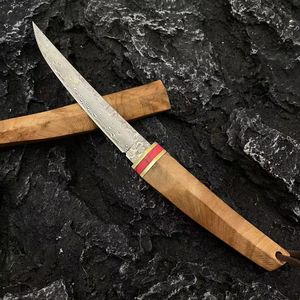 A2286 Straight Knife VG10 Damascus Steel Sharp Point Blade Shadow Wood Handle Outdoor Fixed Blade Tactical Knives with Wood Sheath