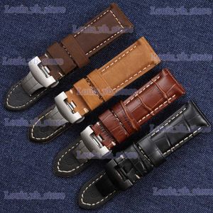 Watch Bands high quality 24mm black brown genuine leather band for Panerai deployment clasp strap with full T240227