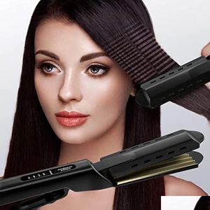 Curling Irons Professional Ceramic Corrugated Iron Electric Crimped Wide Plates Beauty Hair For Wave Corrugation Flat 231201 Drop Del Dhjbj