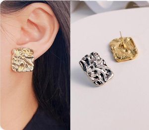 Stud Earrings Sliver Needle European Personality Pleated Metal Square Women Gold White Geometric Alloy Luxury JewelryStud4764542