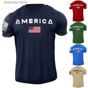 T-shirt da uomo New Men USA Flag T Shirt American Patriotic Cotton Graphic Tops Estate Alta qualità Comodo girocollo Streetwear Gym Fitness Tees T240227