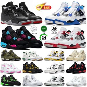 Designer Jordab 4 Jumpman Basquete Sapatos Mens Mulheres J4 Thunder 4s Militar Black Cat Criado Reimaginado Pinho Verde Fogo Vermelho Branco Oreo Sail Mens Mulheres Treinadores Esportes