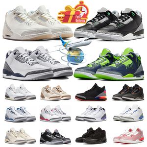 Jumpman 3 Tênis de Basquete 3s Palomino Branco Cimento Reimaginado Verde Brilho Hugo Preto Cimento Fogo Vermelho Escuro Iris Lucky Green Mens Treinadores Mulheres Esportes