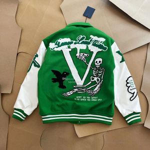 Jaquetas masculinas marca de moda homens mulheres jaqueta l vintage solto manga longa verde beisebol homem hip hop outono varsity casual quente bombardeiro roupas 872