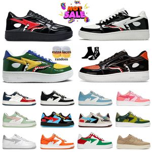 Alta Qualidade Casual Designer Sk8 Sapatos Mulheres Mens Baixo Treinadores Shark Face Preto Verde Tubarão Cor Camo Combo Roxo Diário Outfit Escola Sapatilhas Tamanho 36-45