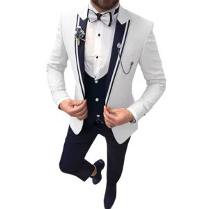 Tute Nuovo abito da uomo moda casual Set tre pezzi (top + gilet + pantaloni) Risvolto Slim Cerimonia nuziale Sposo Abito da uomo migliore Abito da uomo