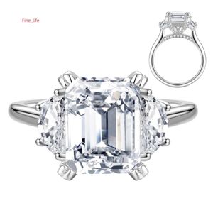 Anel VVS Moissanite GRA em prata esterlina 925 |Anel de moissanite baguete com corte esmeralda em ouro branco 3 quilates d cor