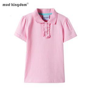 Mudkingdom Big Girls Polo Shirt Casual Solid Ruffle Short Sleeve Tops For Kids Shirts Cotton Children Summer Clothing 240219