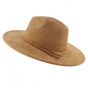 2023 الخريف/الشتاء الجديد Big Edge Jazz Top Hat Womens 10cm Brim Suede Peach Heart Top Tass Hat 231216