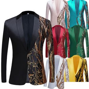 Men'S Suits Blazers Mens Sequin Embroidered Suit Coat Shiny Bling Glitter Blazer Tuxedo Wedding Party Stage Costumes Nightclub Pro Dhbex