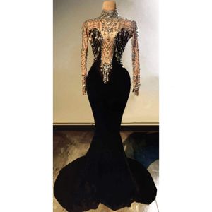 Vestidos casuais básicos de alta qualidade elegante preto veet sereia brilhando cristal sexy noite longo baile clube festa palco trajes 2211 dhr9n