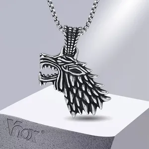 Pendant Necklaces Vnox Wolf For Men Rock Punk Stainless Steel Animal Collar Jewelry Gifts Dad Father Boyfriend Son Husband