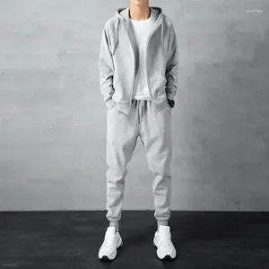 Tute da uomo Autunno Inverno Moda Felpa con cappuccio Set Felpa con cappuccio e pantaloni caldi addensati in peluche Set da due pezzi Tuta sportiva da uomo