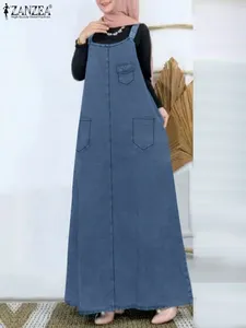 Ethnische Kleidung ZANZEA Mode Denim Hosenträger Kleid Frau Casual Abaya Kaftan Muslimischen Ärmellose Feste Vestidos Elegante Party Robe 2024