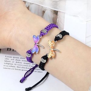 Urok Bracelets Kolorowa Dragonfly Braided Rope Bransoletka dla kobiet ręcznie robione zwierząt wisiorek Regulowany Bieć Benking Para